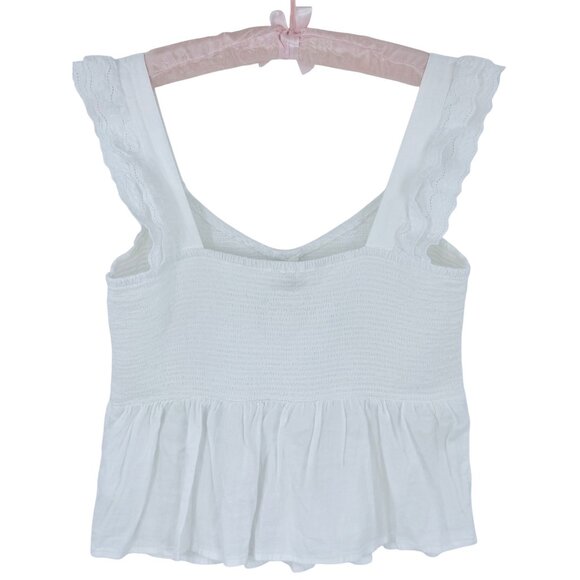 Old Navy White Ruffled Smocked Cottagcore Croquette Sleeveless Cotton Blend Top - Picture 6 of 13